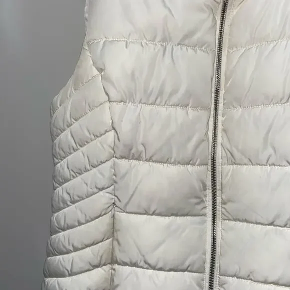 TOMMY HILFIGER White Puffer Vest Womens Size Large Zip Front Pockets High Collar - Picture 5 of 6